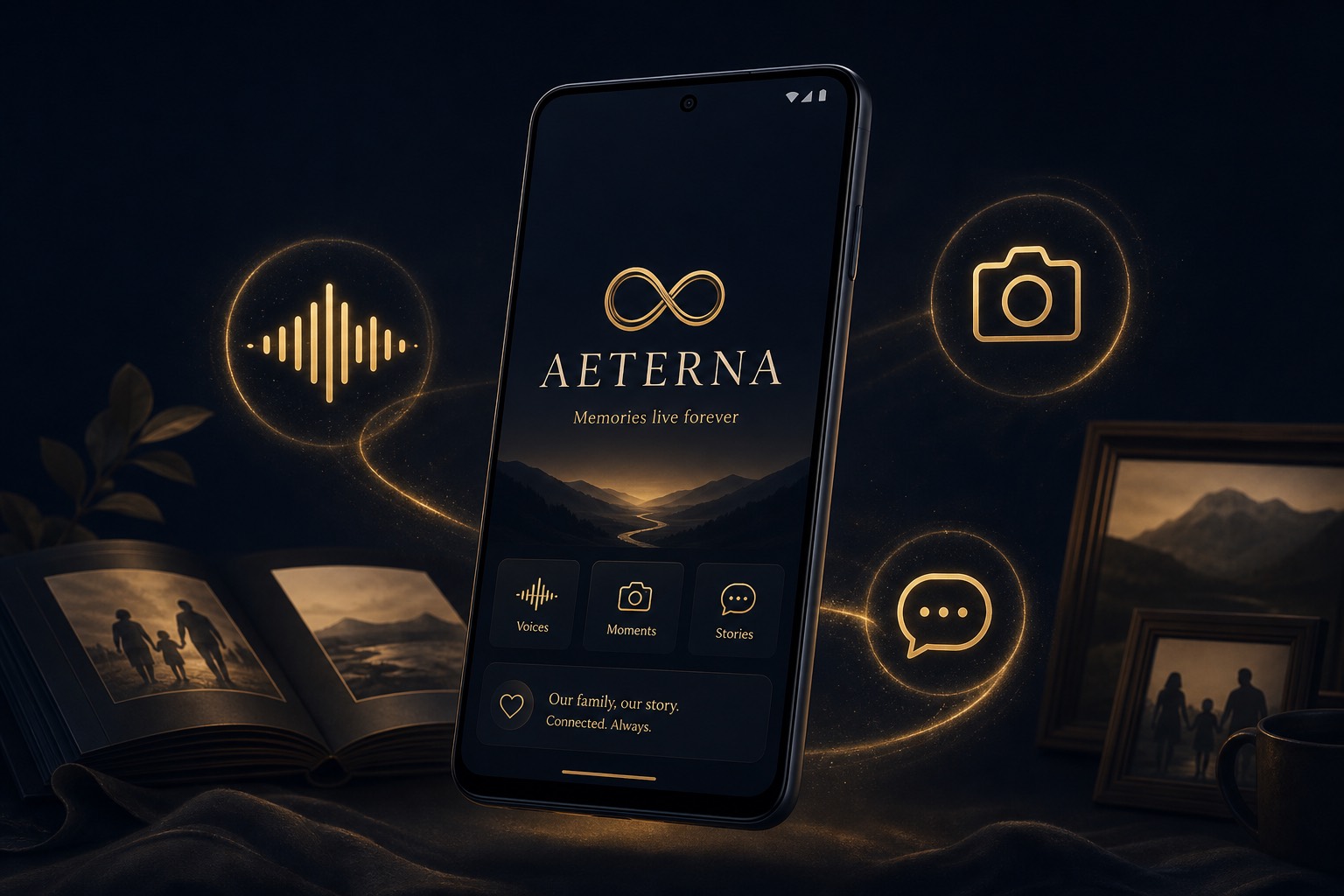 Aeterna Android app coming soon — phone with private vault
