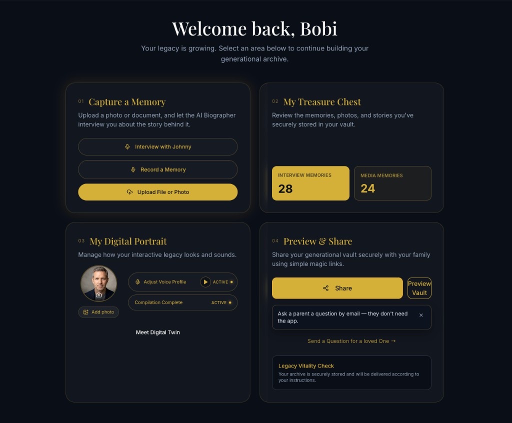 Focused Theme — four calm screens for Capture, Vault, Twin, and Share
