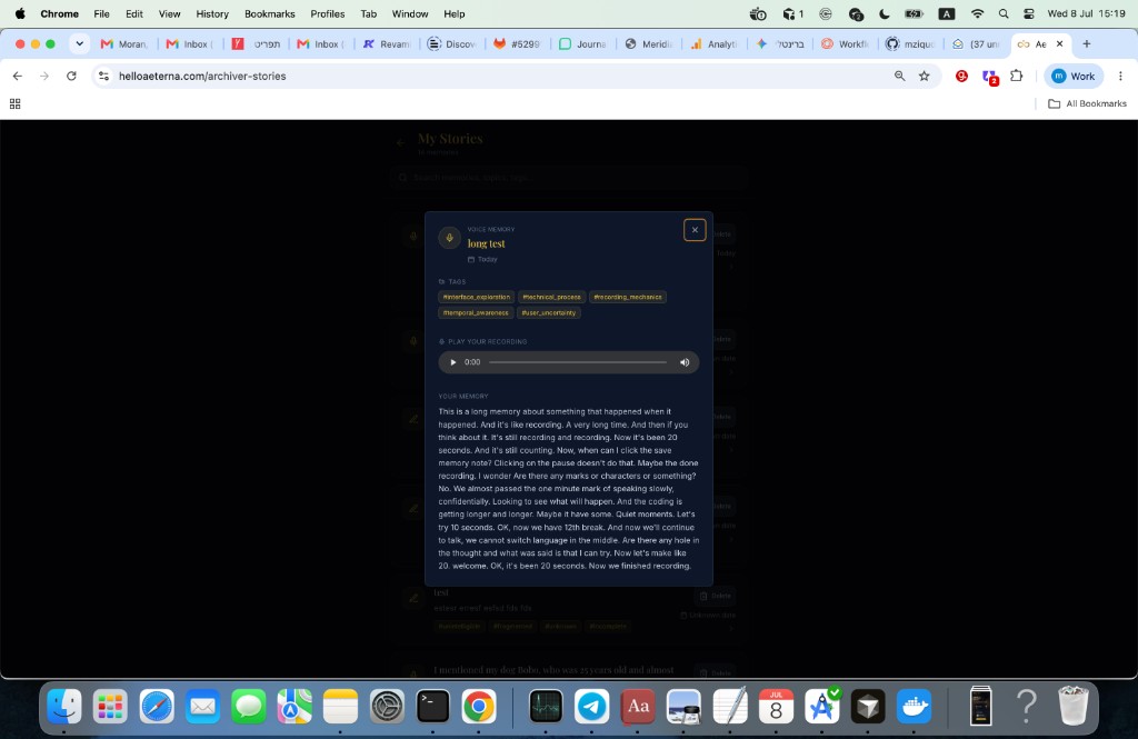 Voice memory with edit tags, edit transcript, and download